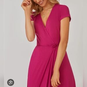 Eliza J | Hot pink faux wrap midi dress